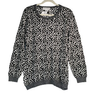 Cathy Daniels Sweater Women 2X Black White Metallic Chic Cozy Elegant Monochrome